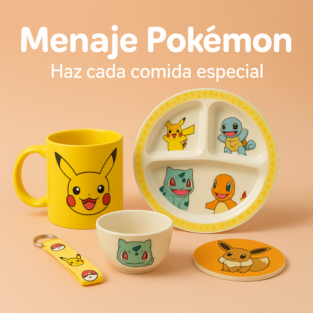 Vasos, platos, cantimploras y más artículos Pokémon para comer y beber con tus personajes favoritos.