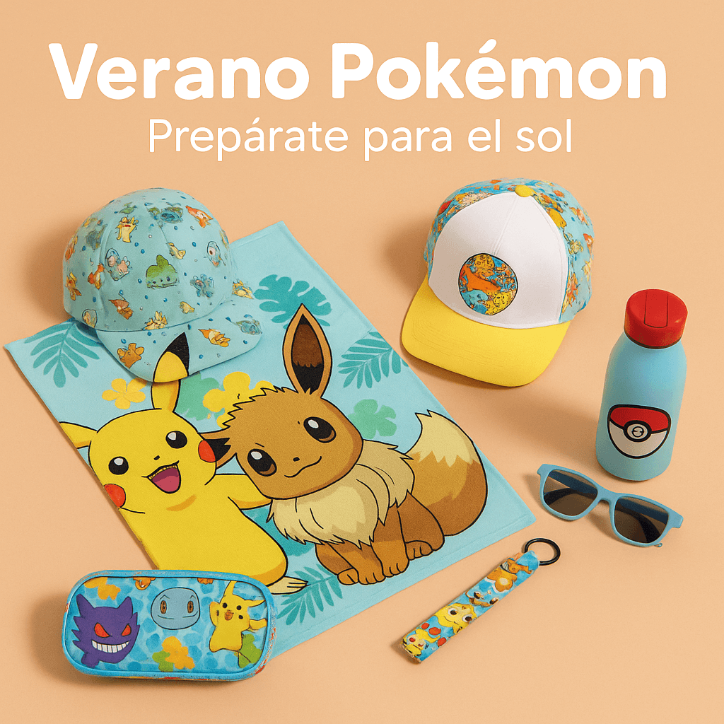 Prepárate para el verano con productos Pokémon: toallas, botellas, gorras y más. ¡Disfruta del sol con estilo!