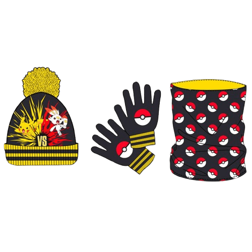 Set de invierno infantil Pokémon con gorro, braga de cuello y guantes – diseño Pikachu y personajes