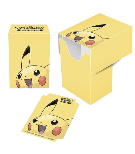 Caja de mazo Pokémon Ultra Pro Pikachu con diseño oficial amarillo y detalles eléctricos.

