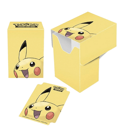 Caja de mazo Pokémon Ultra Pro Pikachu con diseño oficial amarillo y detalles eléctricos.

